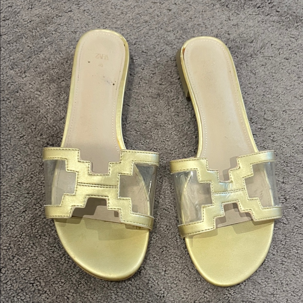 Zara Metallic Gold Slide Sandals